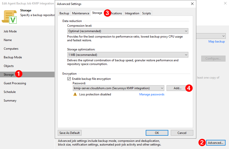 Enabling KMIP backup job encryption