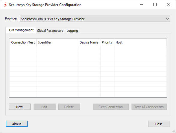 Screenshot showing the Key Storage Provider configuration