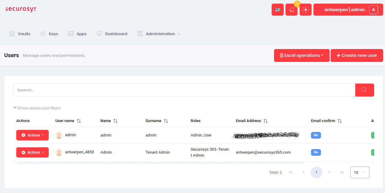 Securosys365 - DKE User Management