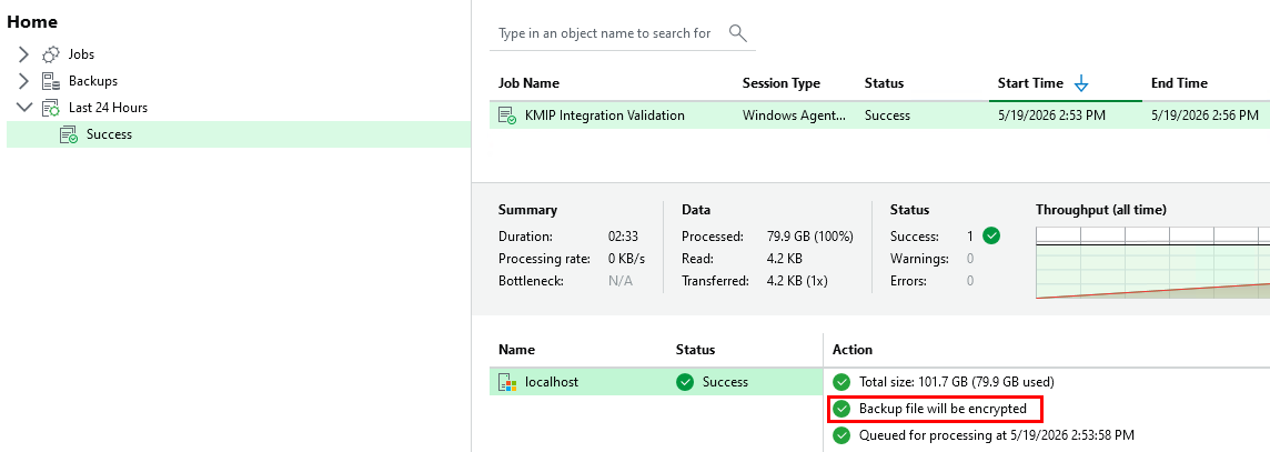 Encryption evidence in log