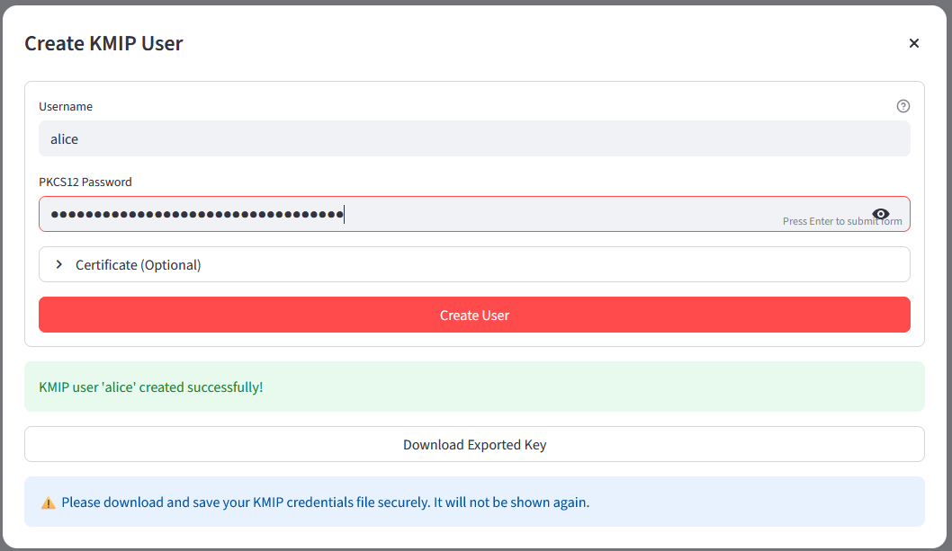 Screenshot of the Create User dialog